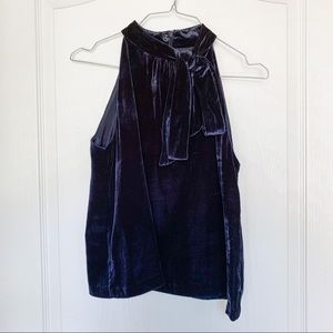 J and J Dark Blue Velvet Bow Tie Halter Tank Top